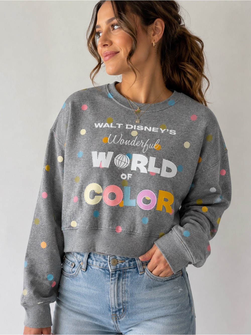 Disney 100th Anniversary Wonderful World of Color Oversized Cropped Sweatshirt S